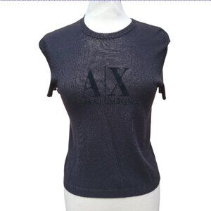 Armani Exchange Black Knit Baby-Tee Short Sleeve Crew Neck Sweater - M
